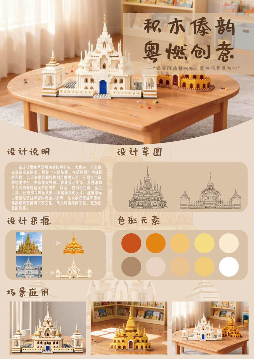 比赛展板-广州新华学院-“相和广东”综合设计作品《积木傣韵，粤燃创意》